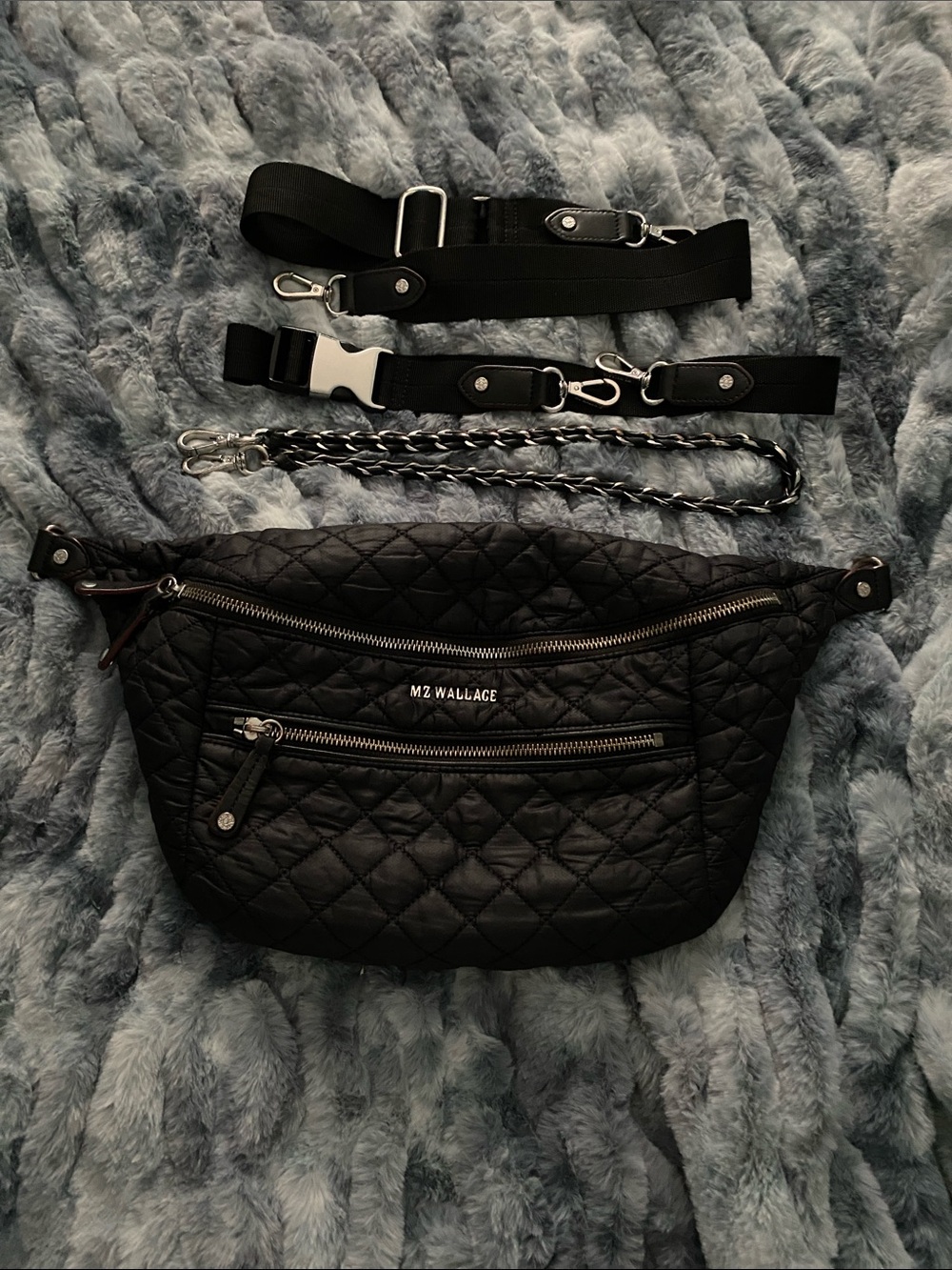 MZ Wallace Large Metro Sling Quilted Black Crossbody with Chain Accent. PRICE FI